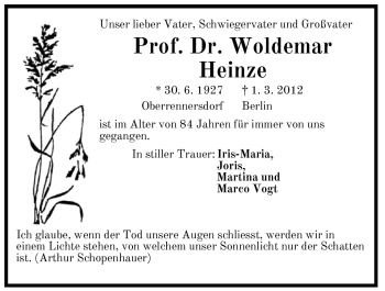 Traueranzeige von Woldemar Heinze von Pegnitz-Zeitung